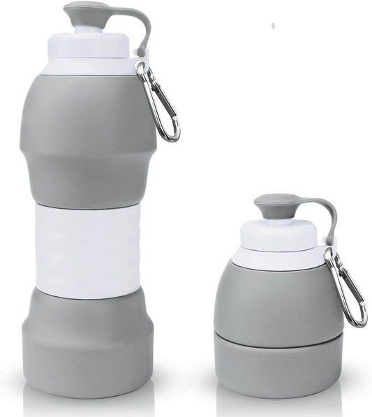 Collapsible Water Bottle, Upgrade Leakproof Foldable BPA Free Silicone Reusable Sports Bottle, Portable Refillable Bottles with Carabiner, Ideal for Travel Hiking Outdoor Camping Gym